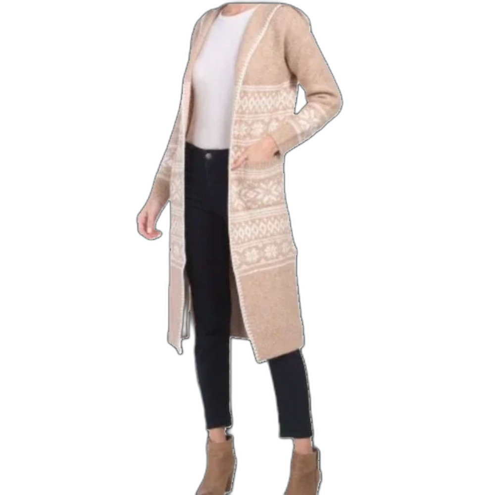 Aspen Cozy Hooded Fair Isle Duster Cardigan Blanket Stitching Sz XSmall NWOT